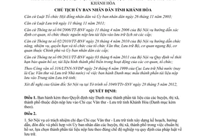 Quyết định 1386/QĐ-UBND 2012 tài liệu nộp lưu vào Chi cục Văn thư Lưu trữ Khánh Hòa