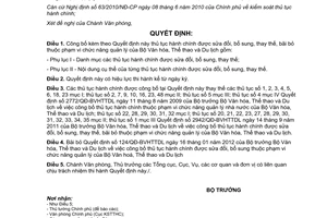 Quyết định 2172/QĐ-BVHTTDL năm 2012 công bố thủ tục hành chính thuộc phạm vi