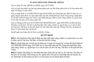Quyết định 32/2012/QĐ-UBND chức năng nhiệm vụ Sở Văn hóa Thể thao Sóc Trăng