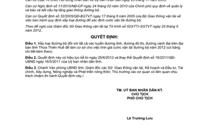 Quyết định 11/2012/QĐ-UBND xếp loại đường bộ để xác định cước vận tải năm 2012