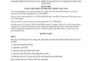 Nghị quyết 23/2012/QH13 Chương trình xây dựng luật, pháp lệnh năm 2013