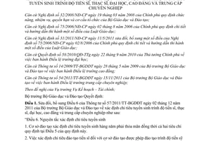 Thông tư 20/2012/TT-BGDĐT sửa đổi chỉ tiêu tuyển sinh trình độ tiến sĩ thạc sĩ