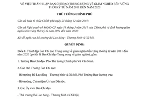 Quyết định 705/QĐ-TTg năm 2012 thành lập Ban Chỉ đạo Trung ương về giảm nghèo