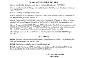 Quyết định 12/2012/QĐ-UBND chính sách hỗ trợ khuyến khích phát triển hợp tác xã Trà Vinh
