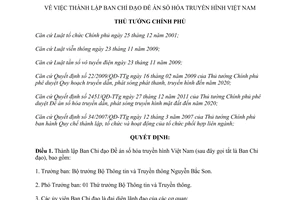 Quyết định 714/QĐ-TTg năm 2012 Ban Chỉ đạo Đề án số hóa truyền hình Việt Nam