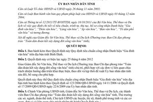 Quyết định 18/2012/QĐ-UBND về Quy định tiêu chuẩn công nhận Danh hiệu