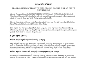 Quy chế 619/QCPH/HQ-CT-NHNN.ĐTH phối hợp trao đổi cung cấp thông tin