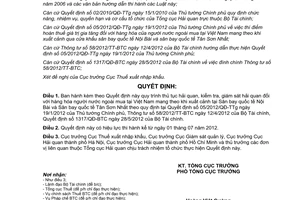 Quyết định 1214/QĐ-TCHQ năm 2012 hàng hóa người nước ngoài mua tại Việt Nam