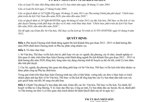 Quyết định 1477/QĐ-UBND năm 2012 Chương trình hành động ngành Du lịch Khánh Hoà