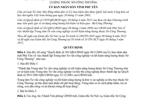 Quyết định 841/QĐ-UBND 2012 sửa đổi QĐ thành lập Trung tâm Tư vấn công nghiệp Phú Yên