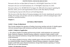 Circular No. 21/2012/TT-NHNN regulation on operation of lending, borrowing; term