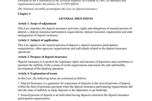 Law No. 06/2012/QH13 on deposit insurance