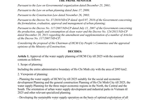 Decision No. 729/QD-TTg approval of the water supply planning of Ho Chi Minh