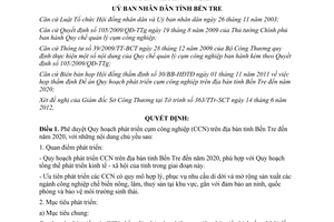 Quyết định 1146/QĐ-UBND năm 2012 quy hoạch phát triển cụm công nghiệp Bến Tre