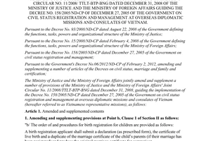 Joint circular No. 06/2012/TTLT-BTP-BNG amending and supplementing a number