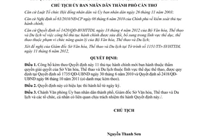 Quyết định 1504/QĐ-UBND năm 2012 công bố thủ tục hành chính thành phố Cần Thơ