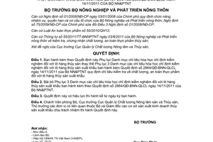 Quyết định 1471/QĐ-BNN-QLCL năm 2012 sửa đổi danh mục chỉ tiêu hóa học chỉ định