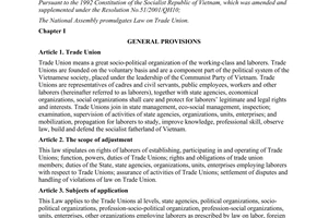 Law No. 12/2012/QH13 on trade union