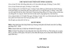 Quyết định 795/QĐ-UBND năm 2012 Chương trình phát triển thanh niên Cao Bằng