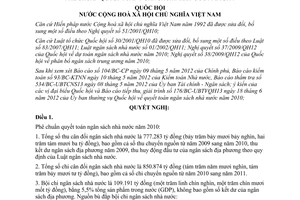 Nghị quyết 25/2012/QH13 phê chuẩn quyết toán ngân sách nhà nước năm 2010