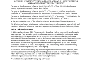 Circular No. 102/2012/TT-BTC stipulating the regime of working-trip allowances