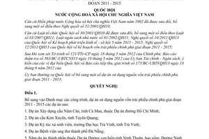 Nghị quyết 28/2012/QH13 bổ sung dự án sử dụng nguồn vốn trái phiếu Chính phủ