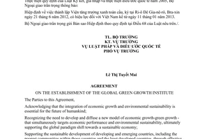 Thông báo hiệu lực của Hiệp định về thành lập Viện tăng trưởng xanh toàn cầu