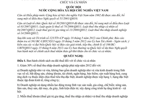 Nghị quyết 29/2012/QH13 chính sách thuế nhằm tháo gỡ khó khăn cho tổ chức