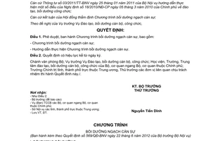 Quyết định 569/QĐ-BNV năm 2012 Chương trình bồi dưỡng ngạch cán sự