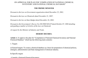 Decision 768/QD-TTg approval plan compilation of national chemical inventory and national chemical database