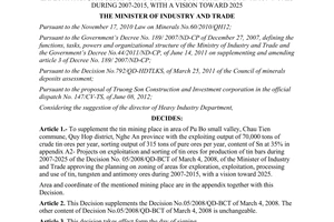 Decision No. 3589/QD-BCT on supplementing the planning on zoning of areas