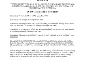 Quyết định 1937/2012/QĐ-UBND bổ sung danh mục dự án sử dụng đất lựa chọn nhà đầu tư