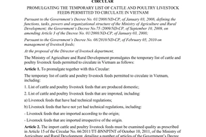 Circular No. 26/2012/TT-BNNPTNT promulgating the temporary list of cattle and po