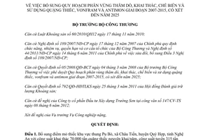 Quyết định 3589/QĐ-BCT năm 2012 bổ sung quy hoạch phân vùng thăm dò khai thác