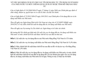 Thông tư 104/2012/TT-BTC quy định lãi suất cho vay tín dụng đầu tư, xuất khẩu