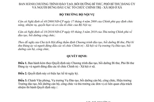 Quyết định 576/QĐ-BNV 2012 Chương trình đào tạo bồi dưỡng Bí thư Phó Bí thư Đảng ủy ở xã