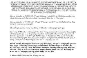 Thông tư 13/2012/TT-BKHCN sửa đổi Quy chế đăng ký lưu giữ sử dụng kết quả