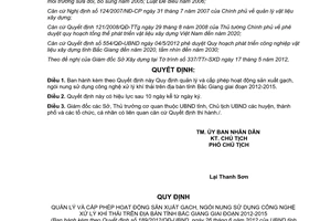 Quyết định 189/2012/QĐ-UBND Quy định quản lý cấp phép hoạt động sản xuất gạch