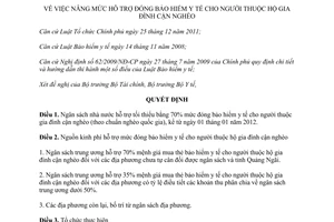 Quyết định 797/QĐ-TTg năm 2012 nâng mức hỗ trợ đóng bảo hiểm y tế