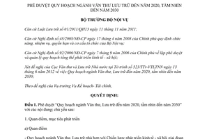 Quyết định 579/QĐ-BNV năm 2012 phê duyệt Quy hoạch ngành Văn thư Lưu trữ