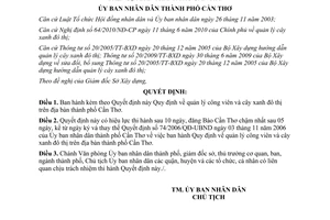 Quyết định 15/2012/QĐ-UBND quản lý công viên cây xanh đô thị thành phố Cần Thơ