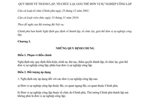 Nghị định 55/2012/NĐ-CP quy định thành lập tổ chức lại giải thể đơn vị