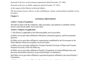 Decree No. 55/2012/ND-CP on the establishment reform and dissolution of public