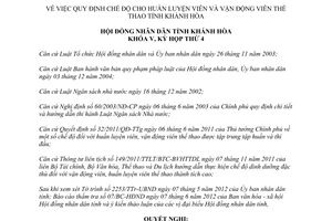 Nghị quyết 13/2012/NQ-HĐND chế độ cho huấn luyện viên và vận động viên thể thao Khánh Hòa