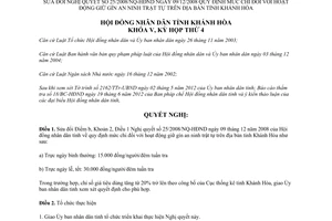 Nghị quyết 08/2012/NQ-HĐND mức chi đối với hoạt động giữ gìn an ninh trật tự Khánh Hòa