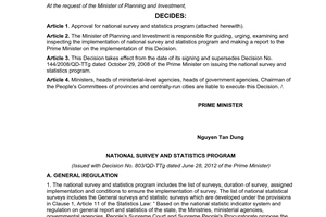 Decision No. 803/QD-TTg dated 2012 on approval for national survey and statistics program