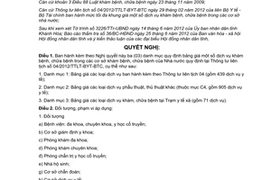 Nghị quyết 18/2012/NQ-HĐND bảng giá dịch vụ khám chữa bệnh trong cơ sở khám