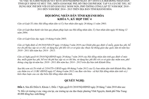 Nghị quyết 12/2012/NQ-HĐND thu miễn giảm học phí chi phí học tập mầm non phổ thông Khánh Hòa