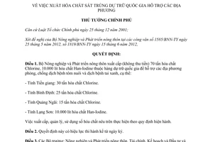 Quyết định 802/QĐ-TTg năm 2012 xuất hóa chất sát trùng dự trữ quốc gia hỗ trợ