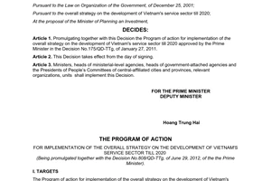 Decision No. 808/QD-TTg on promulgation of the program of action for implementat